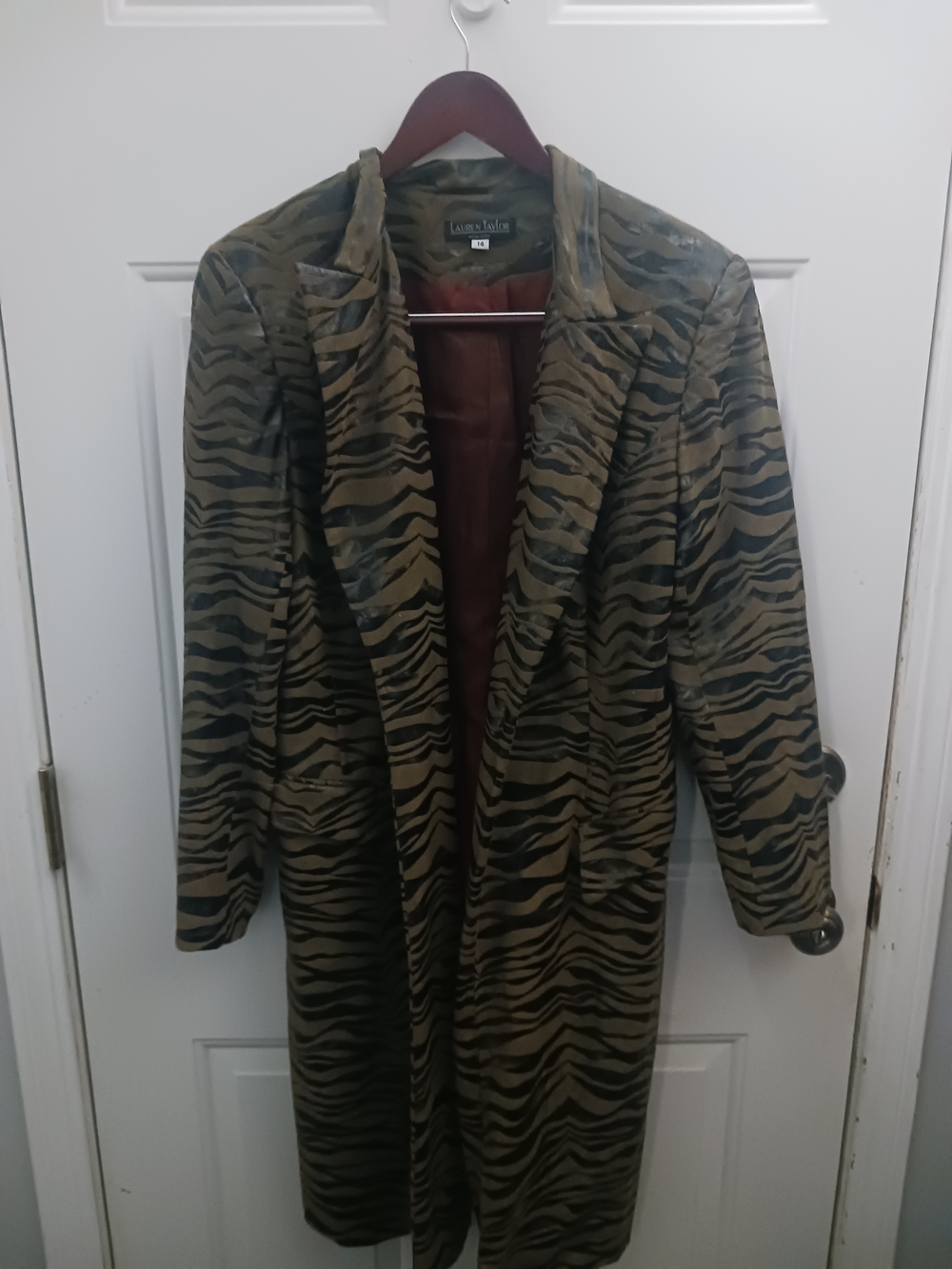 Lauren Taylor Vintage Olive & Black Tiger-Stripe Trench Coat